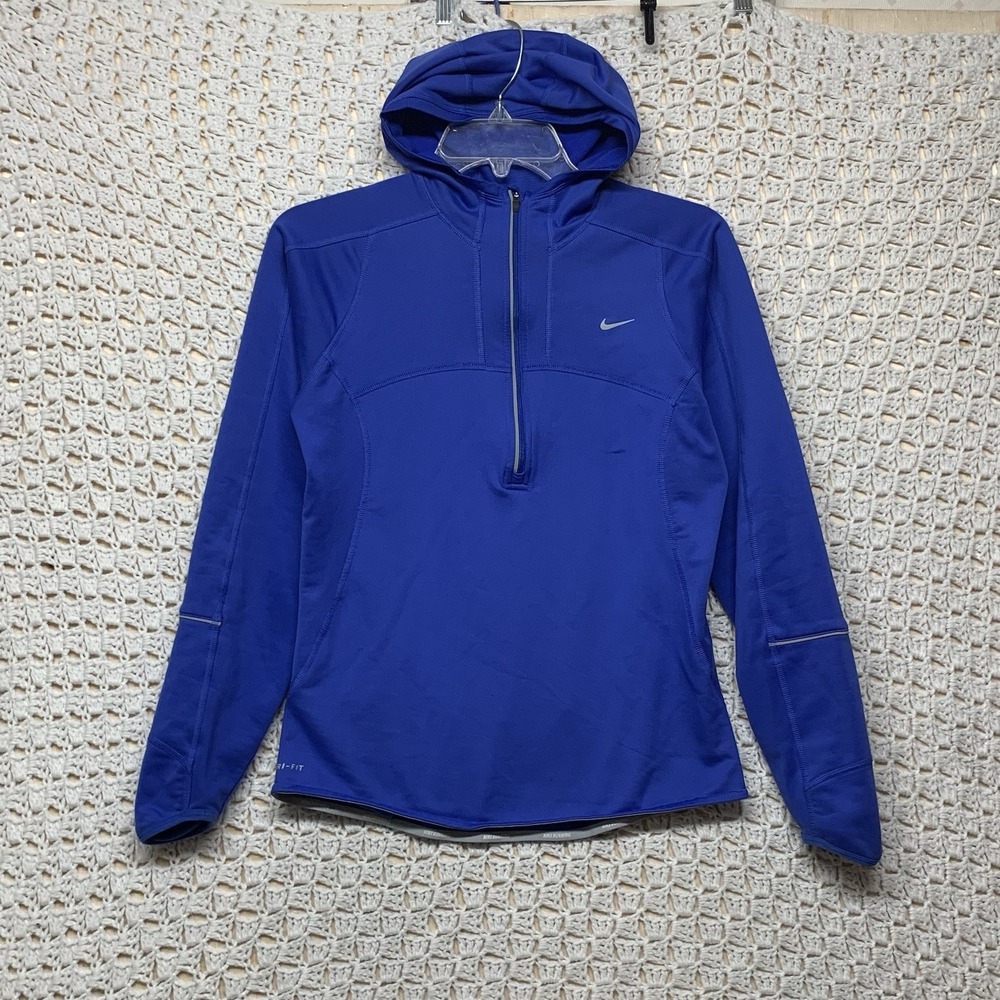 Nike Running Top Hooded Women Sz S Blue Long Sleeve 381044-Gym‎ Run